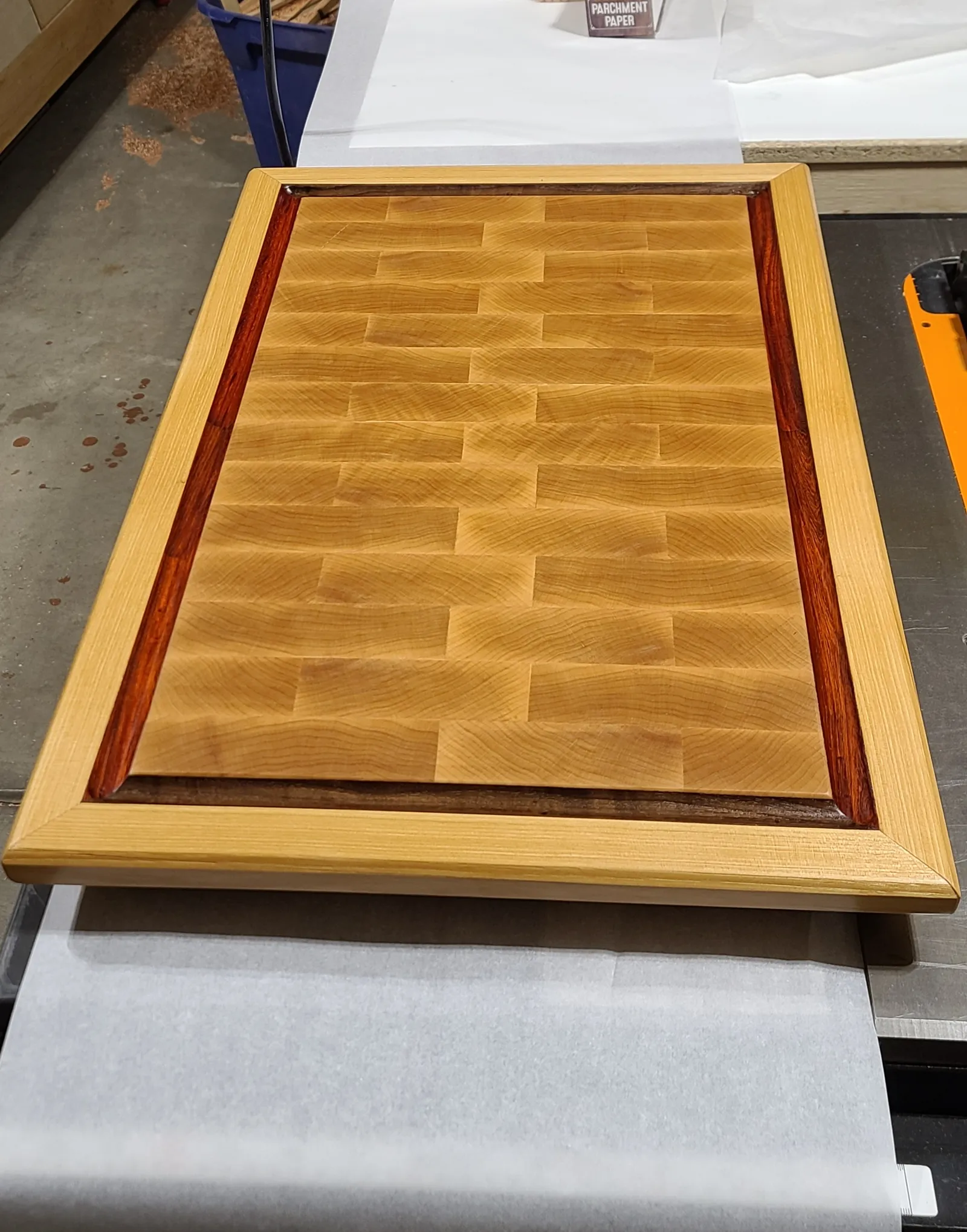 XL Maple Cutting Board in Hard Maple, Padauk, Walnut, Hickory — handcrafted by Timber and Tides Woodcraft in Northern Colorado